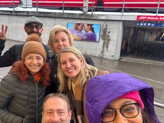 Final good-byes before an alpine train journey at Davos train station.